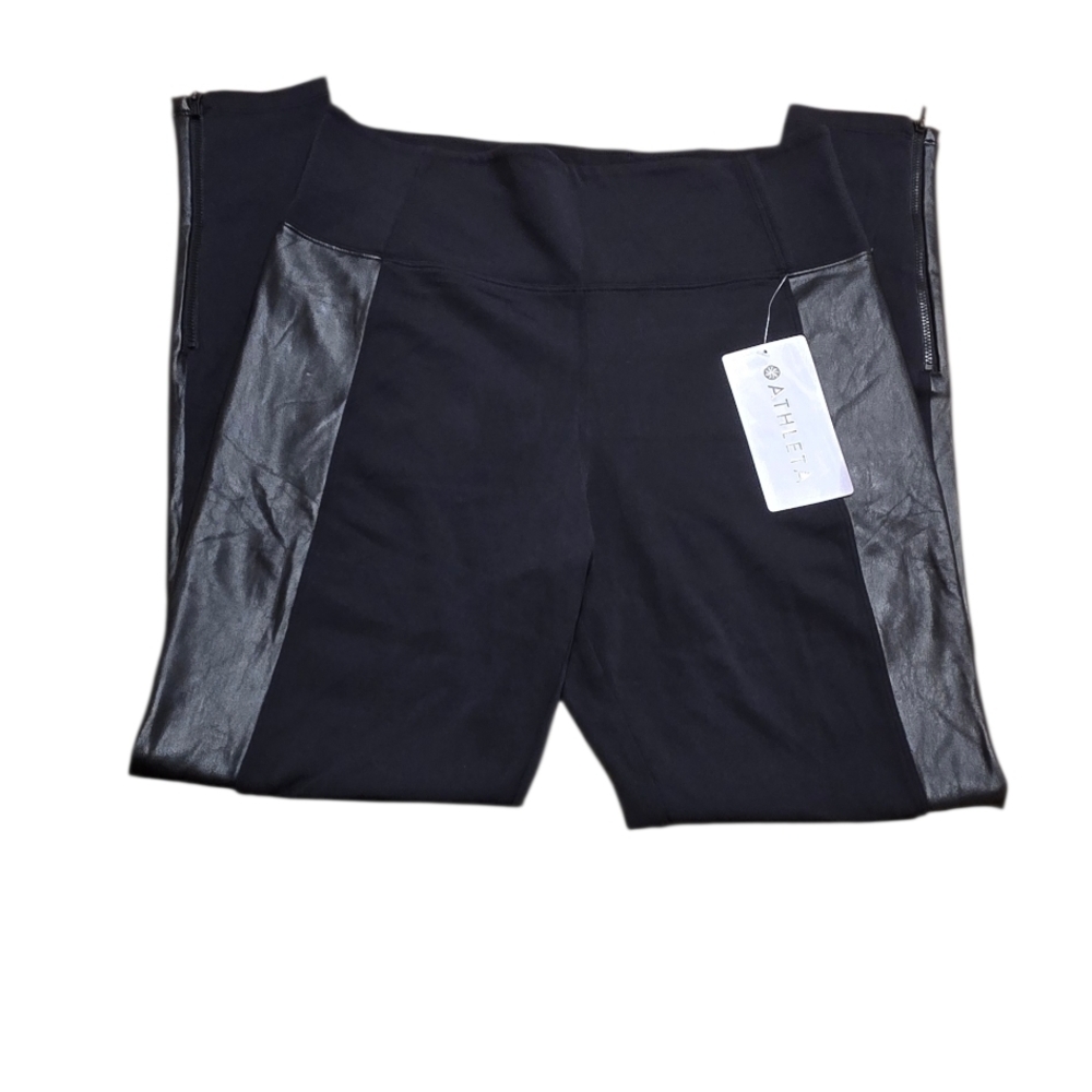 Athleta Black Leggings with Faux Leather Panels